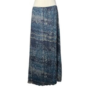 Y2K Vintage J Jill Blue Floral Silk Low Rise Maxi Skirt Boho Fairy Cottagecore